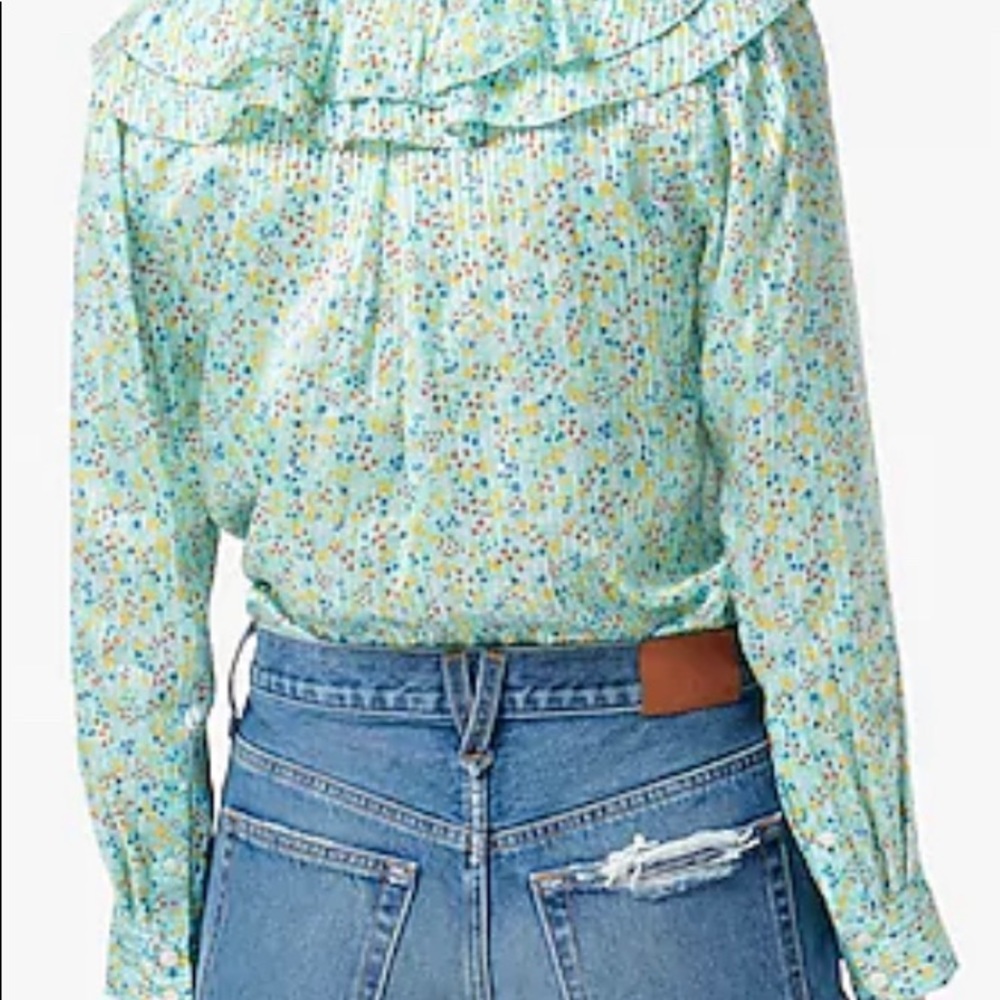 🆕J CREW Green Floral Ruffle Top Shirt - Picture 2 of 7